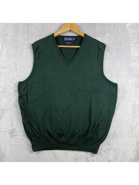 Polo Golf Ralph Lauren Mens L Green 100% Cotton V Neck Sweater Vest Golf Preppy